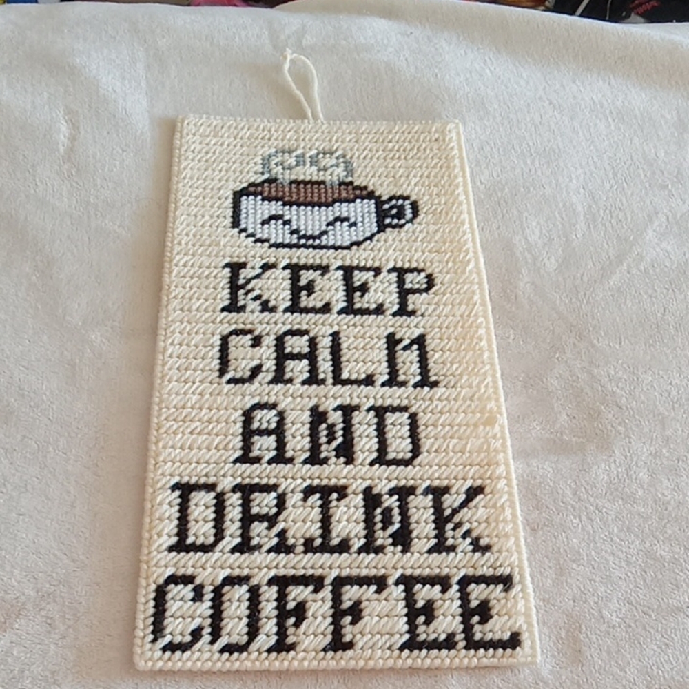 Cream and Black Coffee Cross-Stitch Wall Art